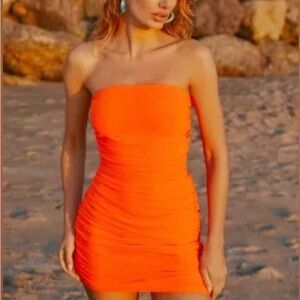 NWT Anthropologie Strapless Ruched Mini Dress Size XS in Coral